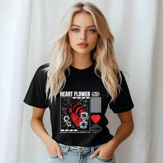 Heart Flower Women Tee - Stylish & Feminine Design