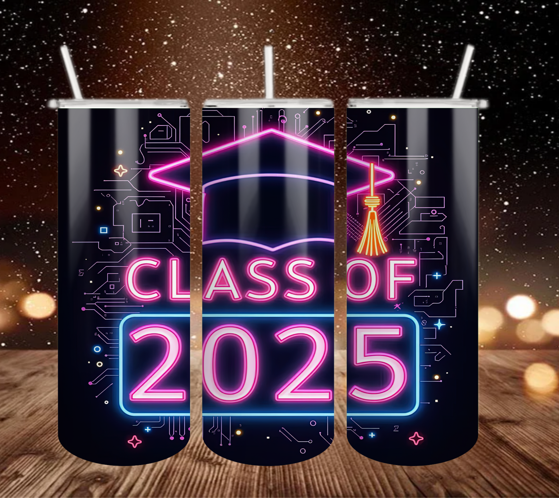 Class of 2025 Black Cup - 20 oz Tumbler with Straw